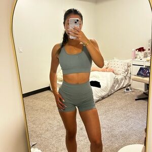 Amazon Blue Sports Bra and Biker Shorts Set